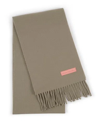 Shop Acne Studios Logo Detailed Fringed Edge Scarf In Green