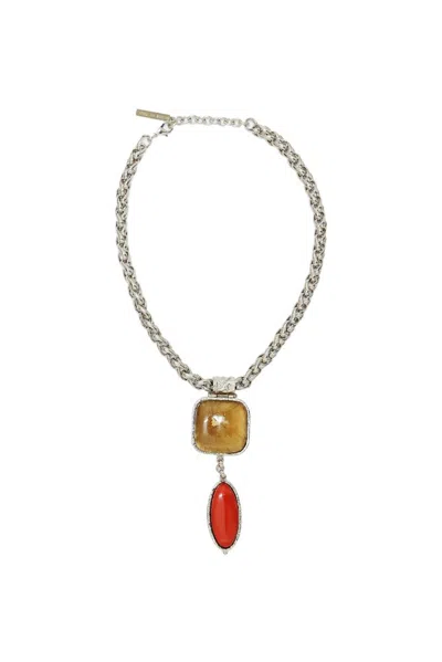 Shop Alberta Ferretti Pendant Embellished Necklace In Orange