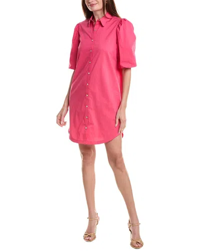 Shop Nicole Miller Puff Sleeve Shirtdress In Pink