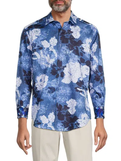 Shop Robert Graham Men's Dark Crystal Floral Sport Shirt In Blue