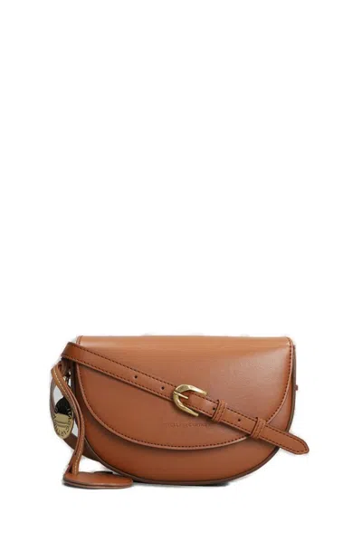 Shop Stella Mccartney Frayme Whipstitch Small Shoulder Bag In Brown