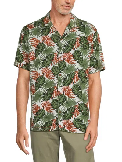 Shop Report Collection Men's Tropical Print Camp Shirt In Olive