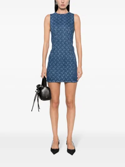 Shop Marine Serre Deadstock Mini Dress Woman Blu In Cotton