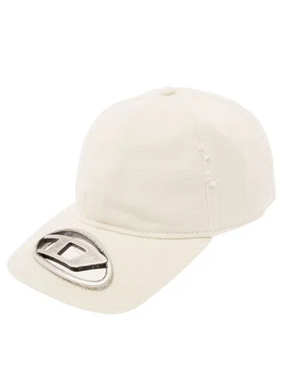 Shop Diesel 'c-beast-a1' White Baseball Cap With D Logo Cut-out In Cotton Man