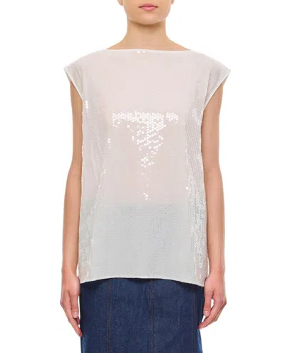 Shop Junya Watanabe Sequin Embellished Cape Sleeved Top In White