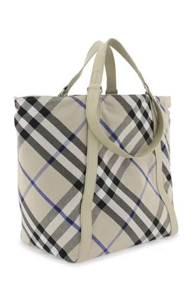Shop Burberry Ered Checkered Tote In Beige