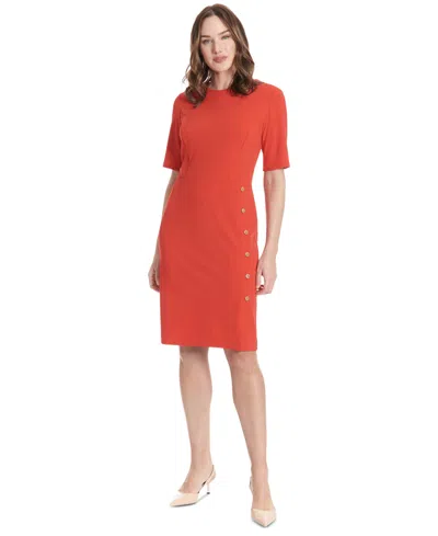 Shop London Times Women's Button-trim Sheath Dress In High Risk Red