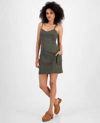 Shop Tinseltown Juniors' Sweetheart-neck Cargo Mini Dress In Olive