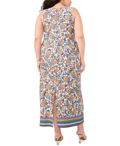 Shop Msk Plus Size Printed Round-neck Sleeveless Maxi Dress In Jbs Navy