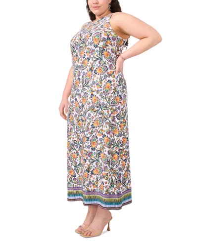 Shop Msk Plus Size Printed Round-neck Sleeveless Maxi Dress In Jbs Navy