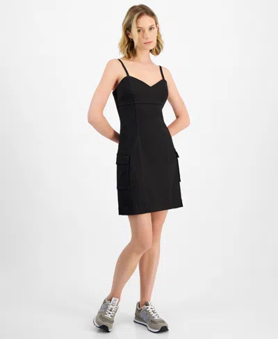 Shop Tinseltown Juniors' Sweetheart-neck Cargo Mini Dress In Black