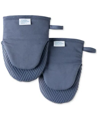 Shop Town & Country Living Basics Silicone Basketweave Mini Oven Mitts, Set Of 2 In Blue