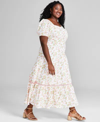 Shop And Now This Trendy Plus Size Puff-sleeve Floral Maxi Dress, Created For Macy's In Warm Peach Floral