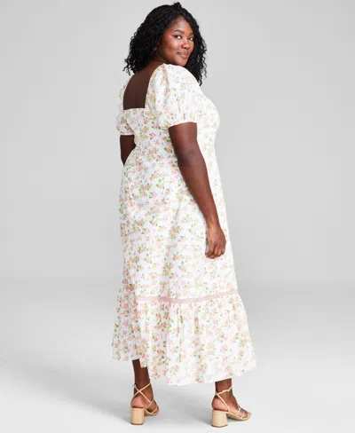 Shop And Now This Trendy Plus Size Puff-sleeve Floral Maxi Dress, Created For Macy's In Warm Peach Floral