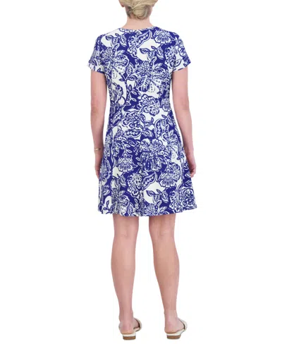 Shop Jessica Howard Women's Floral-print Fit & Flare Dress In Cobalt