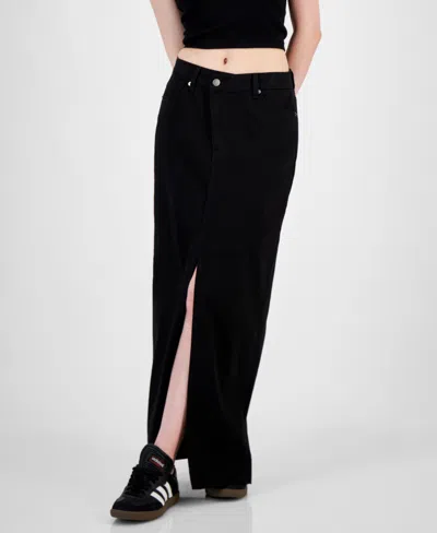 Shop Tinseltown Juniors' Asymmetrical Denim Maxi Skirt In Black