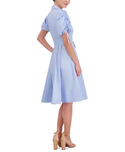Shop Eliza J Women's Cotton Tie-waist Bubble-sleeve Shirtdress In Light Blue