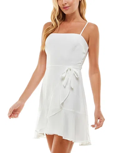 Shop City Studios Juniors' Ruffled Wrap Sleeveless Fit & Flare Dress In White