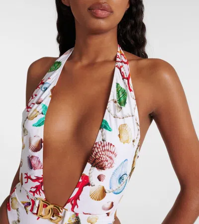 Dolce & Gabbana Capri Printed Halterneck Swimsuit In Multicoloured
