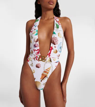 Dolce & Gabbana Capri Printed Halterneck Swimsuit In Multicoloured