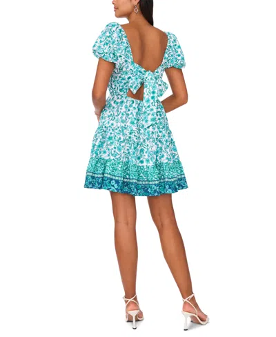 Shop 1.state Women's Printed Tie-back Fit & Flare Dress In White,teal