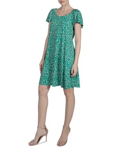 Shop Robbie Bee Women's Floral-print A-line Dress In Green Mult