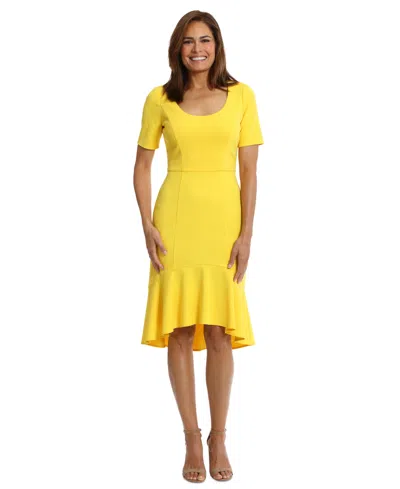 Shop London Times Women's Scoop-neck Trumpet-hem Dress In Yellow