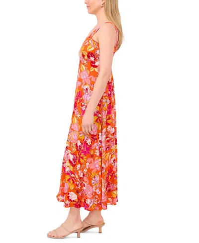 Shop Msk Petite Printed Square-neck Sleeveless Dress In Orange Pink