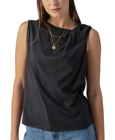 Shop Sanctuary Women's Sun's Out Cotton Knotted Sleeveless Tee In Black