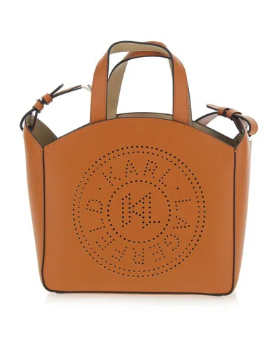 Shop Karl Lagerfeld K/circle Perforated Small Tote Bag In Brown