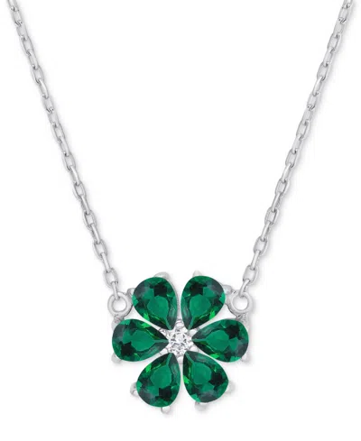 Shop Macy's Green Quartz (5/8 Ct. T.w.) & Lab Grown White Sapphire (1/20 Ct. T.w.) Flower 18" Pendant Necklace I