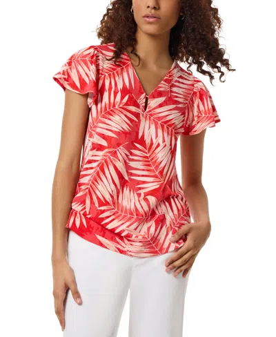 Shop Jones New York Women's Printed Moss Crepe Short-sleeve Top In Coral Sun