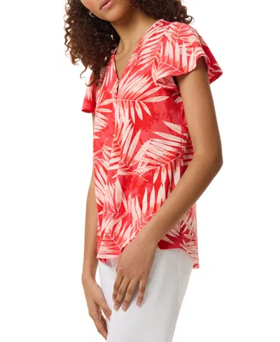 Shop Jones New York Women's Printed Moss Crepe Short-sleeve Top In Coral Sun