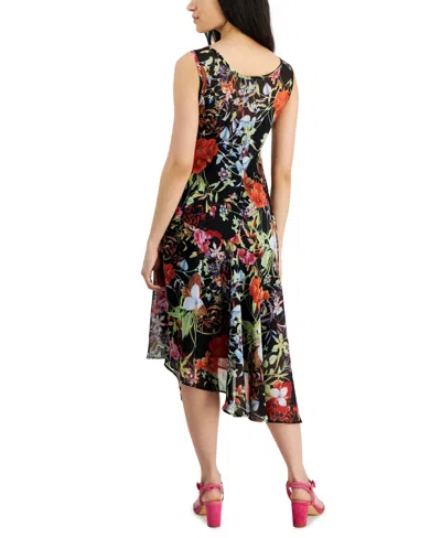 Shop Connected Petite Floral Handkerchief-hem Midi Dress In Black