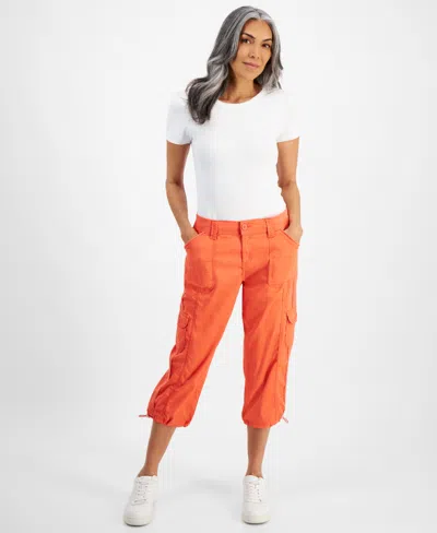 Shop Style & Co Petite Mid Rise Bungee-hem Capri Pants, Created For Macy's In Bali Orange