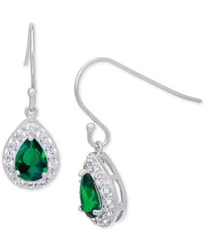 Shop Macy's Green Quartz (1-1/3 Ct. T.w.) & Lab Grown White Sapphire (1/2 Ct. T.w.) Teardrop Halo Drop Earrings 