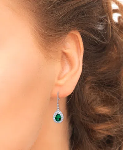 Shop Macy's Green Quartz (1-1/3 Ct. T.w.) & Lab Grown White Sapphire (1/2 Ct. T.w.) Teardrop Halo Drop Earrings 