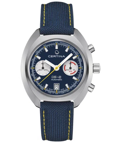 Shop Certina Men's Swiss Automatic Chronograph Ds-2 Blue Synthetic Strap Watch 43mm In No Color