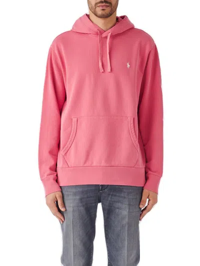 Shop Polo Ralph Lauren Pony Embroidered Drawstring Hoodie In Pink