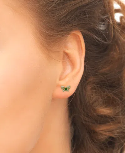 Shop Macy's Green Quartz (1/5 Ct. T.w.) & Lab Grown White Sapphire (1/2 Ct. T.w.) Butterfly Stud Earrings In 14k