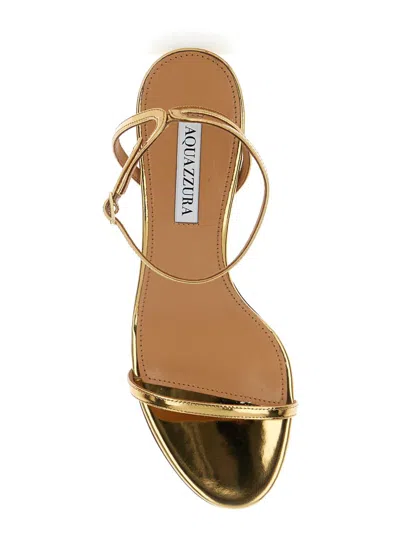 Shop Aquazzura 'olie' Gold Tone Sandals With Block Heel In Laminated Leather Woman In Grey