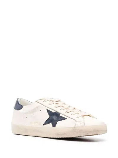Shop Golden Goose 'super-star' White Low Top Sneakers With Embossed Logo And Contrasting Heel Tab In Leather Man In Beige