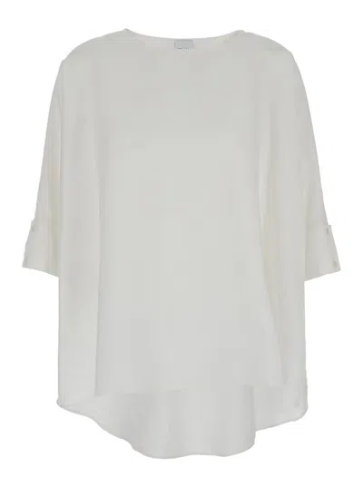 Shop Plain White Relaxed U Neck Blouse In Fabric Woman
