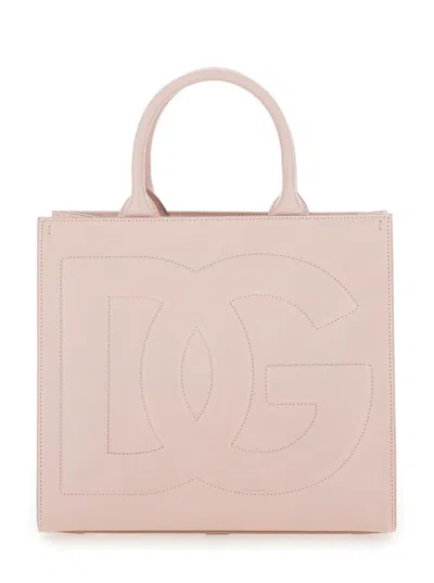 Shop Dolce & Gabbana 'dg Daily' Pink Handbag With Dg Embroidery In Smooth Leather Woman