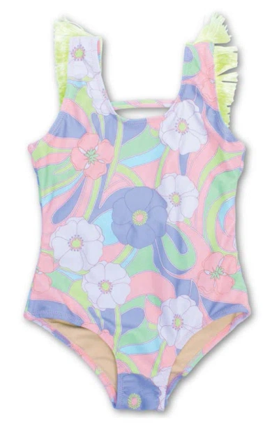 Shop Shade Critters Kids' Groovy Swirl Fringe One-piece Swimsuit In Purple Multi