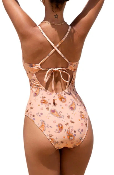 Shop Cupshe Paisley Plunge Neck One-piece Swimsuit In Pink Multi