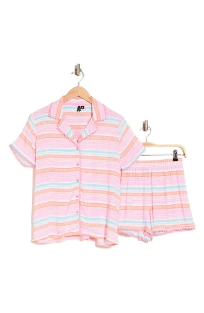 Shop Kensie Notch Collar Boxer Short Pajamas In Pink Multi Stripe