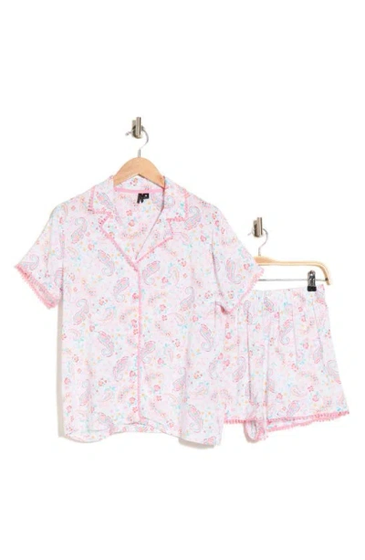 Shop Kensie Notch Collar Boxer Short Pajamas In Pink Paisley