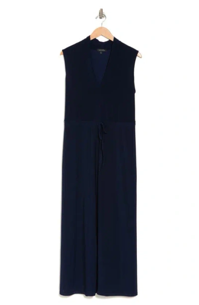 Shop 1.state V-neck Drawstring Waist Dress In Navy Blue