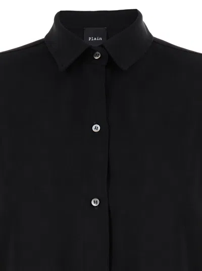 Shop Plain Black Maxi Shirt With Buttons In Techno Fabric Woman